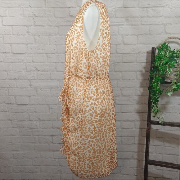 MA Sam Edelman Cream Leopard Cheetah Print Ruched Ruffled Sheath Dress 12 NWT - Picture 2 of 9